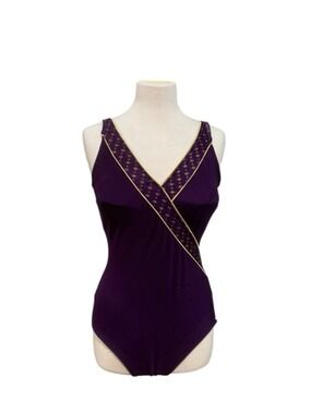 Vntg 90’s Women's Roxanne Purple Gold One Piece Swimsuit Size 14